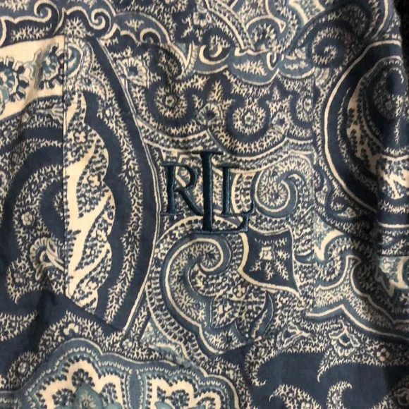 Lauren Ralph Lauren Button Down Collared Embroidered Logo Blouse Paisley Blue - Picture 4 of 8